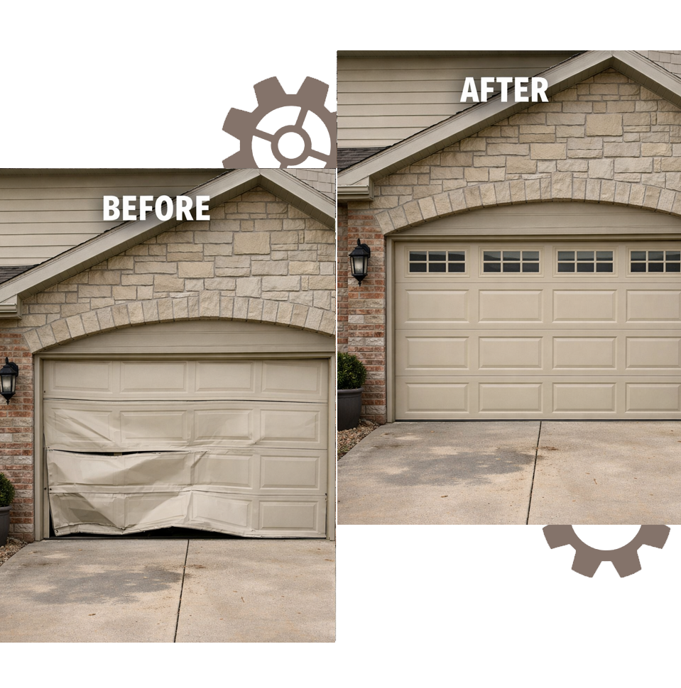 Before and after garage door repair in Glendale CA